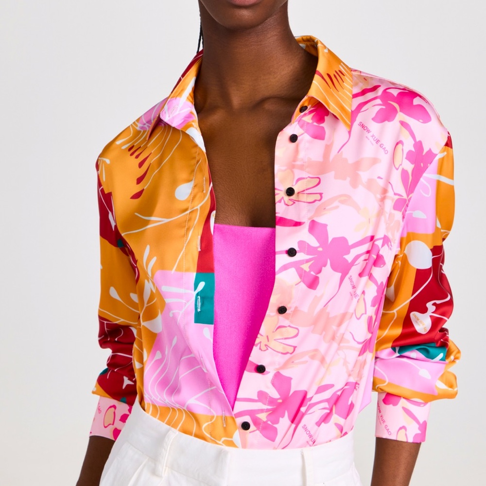 NEW | Show Xue Gao Silk Collage Button Down Shirt